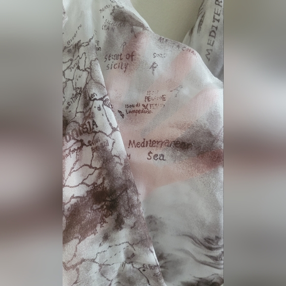 Coldwater Creek Neutral Silk Bld Mediterranean Short Fringed Scarf, Cream & Sand - Picture 5 of 9